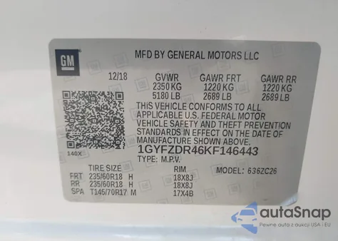 2019 Cadillac Xt4 Premium Luxury z USA, uszkodzony, nr VIN 1GYFZDR46KF146443